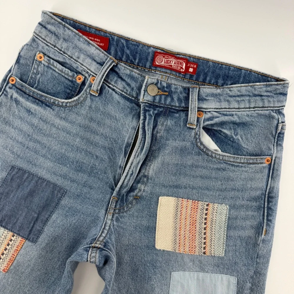 Lucky Brand Lucky Legend Jeans Women 2/26R Patchwork‎ Mid Rise Relaxed Straight